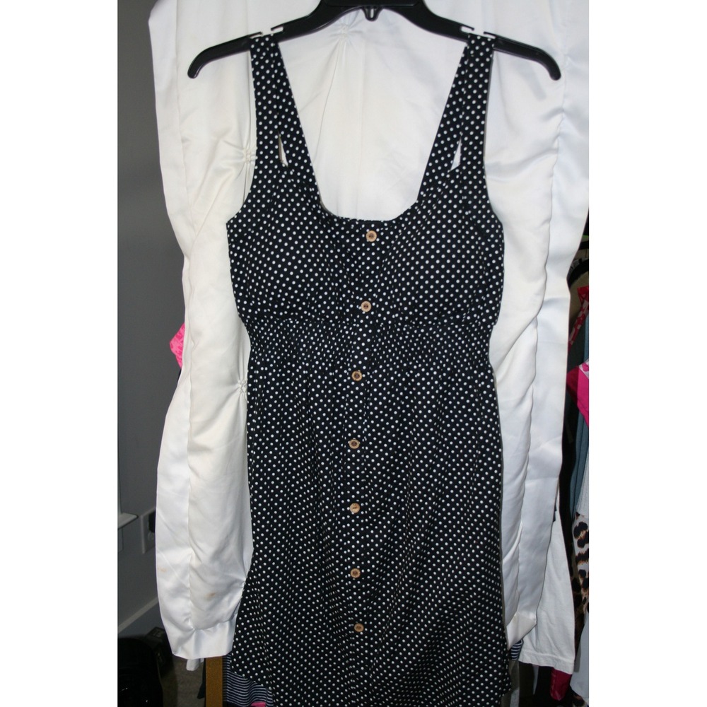 Rhapsody Womens Polka Dot Cotton Sun Dress Black White Button Front RW1718-A27 L